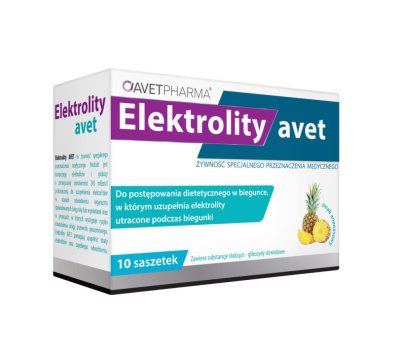 Elektrolity Avet  10 saszetek z proszkiem do sporządzenia roztworu