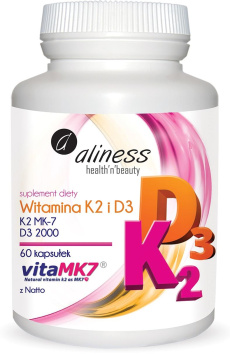 Aliness Witamina K2 MK-7 100 µg z Natto + D3, 60 kapsułek