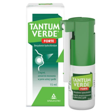 Tantum Verde Forte 3 mg/ml, lek na ból gardła i stany zapalne jamy ustnej, aerozol do stosowania w jamie ustnej i gardle, 15 ml