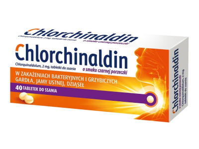 Chlorchinaldin o smaku czarnej porzeczki, 40 tabletek do ssania