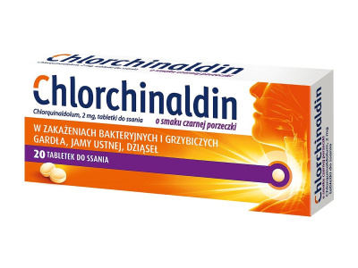 Chlorchinaldin o smaku czarnej porzeczki, 20 tabletek