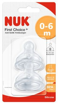 NUK FIRST CHOICE+ silikonowy smoczek na butelkę 0-6 miesięcy rozmiar S 2 sztuki (709.244)