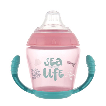 Canpol babies kubek niekapek z miękki silikonowym ustnikiem SEA LIFE różowy, powyżej 9m 230 ml (56/501)