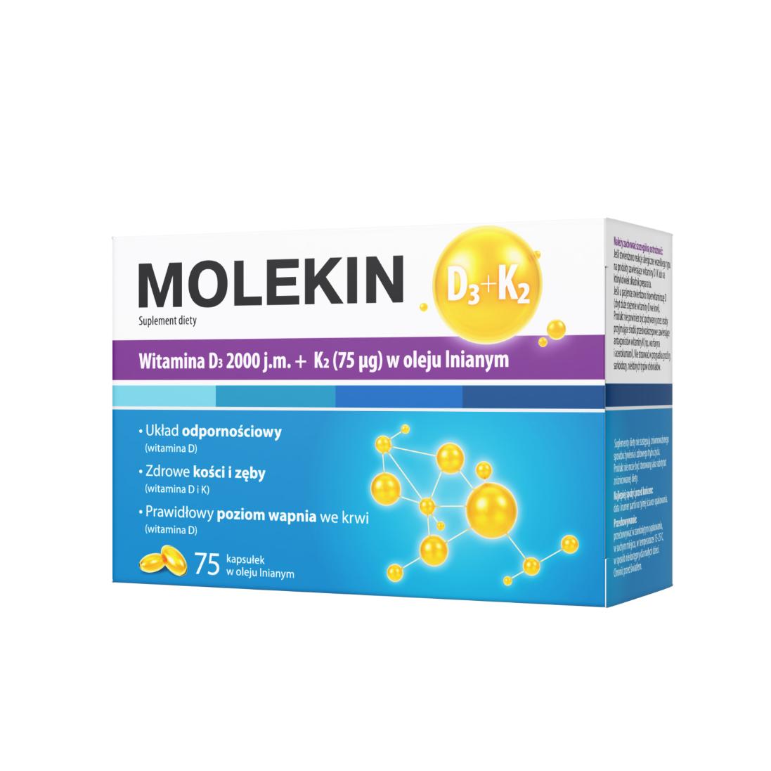 Molekin D3 + K2 w oleju lnianym  75 kapsułek