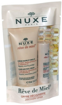 Nuxe Reve de Miel promocyjny zestaw -  krem do rąk i paznokci 30 ml + pomadka do ust ultraodżywcza naprawcza z miodem 4 g