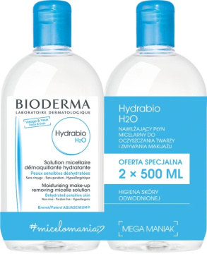 BIODERMA HYDRABIO H2O Płyn micelarny do oczyszczania i demakijażu 2 x 500 ml