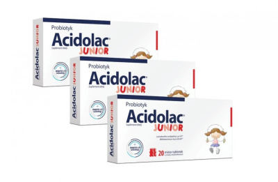 Acidolac Junior o smaku truskawkowym, trójpak - 3 x 20 misio-tabletek