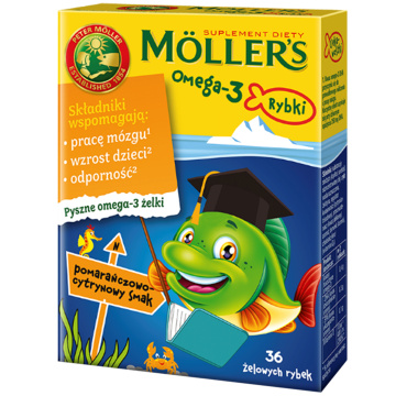 Mollers Omega-3 Rybki pomarańczowo-cytrynowy wzmocnienie odporności, 36 sztuk