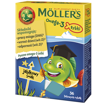 Mollers omega-3 żelki o smaku jabłkowym, 36 sztuk