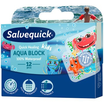 SALVEQUICK AQUA BLOCK KIDS Plastry dla dzieci, 12 sztuk
