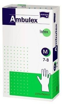 AMBULEX Rękawice lateksowe, lekko pudrowane, niejałowe rozmiar M, 100 sztuk
