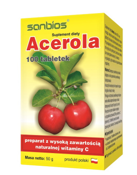 Acerola, naturalna witamina C, 100 tabletek