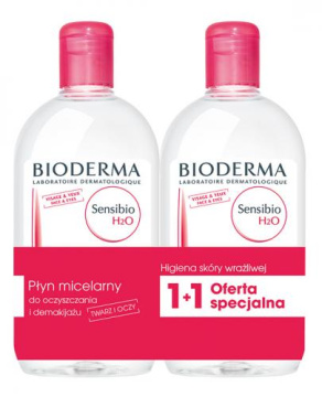 Bioderma Sensibio H2O, płyn micelarny do oczyszczania twarzy i demakijażu, skóra wrażliwa, dwupak, 2 x 500 ml