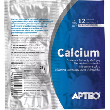 Apteo, Calcium bezsmakowe, 12 tabletek musujących