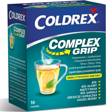 Coldrex Complex Grip, 10 saszetek o smaku cytrynowo - miętowym