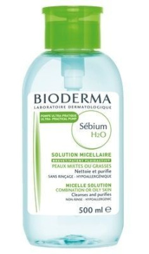 Bioderma Sebium H2O, antybakteryjny płyn micelarny do oczyszczania twarzy, z dozownikiem, 500 ml