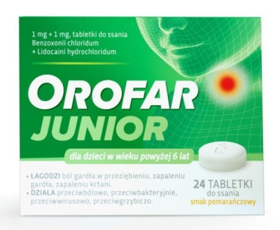 Orofar Junior 24 tabletki do ssania o smaku pomarańczowym