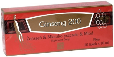 Ginseng 200 Żeńszeń &Mleczko Pszczele &Miód, 10 fiolek po 10 ml