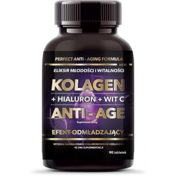 Kolagen + Hialuron + Witamina C ANTI-AGE, 90 tabletek (Intenson)