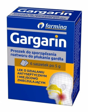 Gargarin, proszek do sporządzania roztworu do płukania gardła, 6 saszetek po 5 g