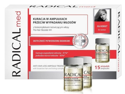 Radical Med, kuracja w ampułkach przeciw wypadaniu włosów dla kobiet, 15 ampułek