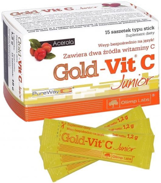 OLIMP Gold-Vit C Junior (smak malinowy) 15 saszetek z proszkiem do sporządzenia zawiesiny
