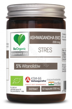 BeOrganic Ashwagandha Bio 200 mg Stres, 50 kapsułek