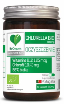 BeOrganic Chlorella Bio 500 mg Oczyszczenie, 50 kapsułek
