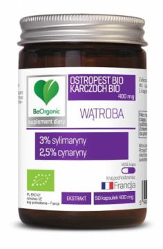 BeOrganic Ostropest Bio + Karczoch Bio 400 mg, Wątroba, 50 kapsułek
