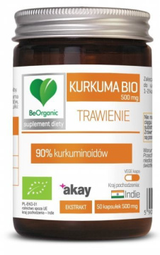 BeOrganic Kurkuma Bio 500 mg Trawienie, 50 kapsułek
