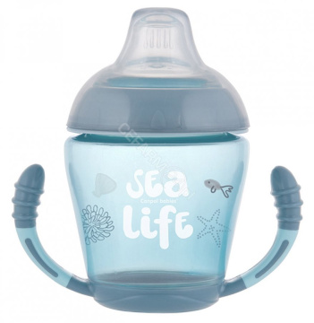 Canpol babies kubek niekapek miękki silikonowy ustnik SEA LIFE szary, 9m+ 230 ml (56/501)
