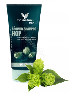 Cosnature Men, naturalny szampon&żel do twarzy i ciała z wyciągiem z szyszek chmielu, 3w1, 200 ml