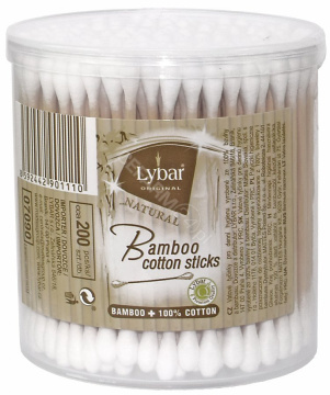 Lybar bambusowe patyczki kosmetyczne, 200 szt (pudełko okrągłe)