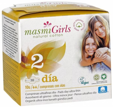 Masmi Girls ultracienkie bawełniane podpaski higieniczne na dzień ze skrzydełkami dla nastolatek x 10 szt