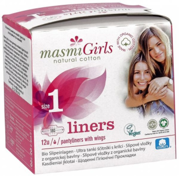Masmi Girls ultracienkie bawełniane wkładki higieniczne ze skrzydełkami dla nastolatek, 12 sztuk