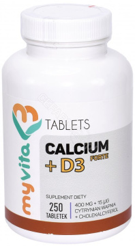 MyVita Calcium + D3 Forte, 250 tabletek