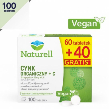 Naturell Cynk organiczny + C, 100 tabletek  do ssania