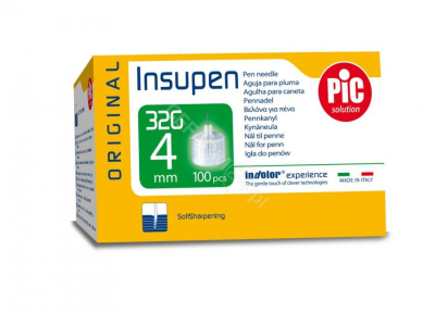 PIC Insupen 32 G 4 mm igły do penów insulinowych, Original, 100 sztuk