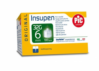 PIC Insupen 32 G 6 mm igły do penów insulinowych, Original, 100 sztuk