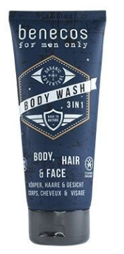 Benecos for Men, Only 3w1, naturalny odświeżający żel do mycia ciała, twarzy i włosów, 200 ml