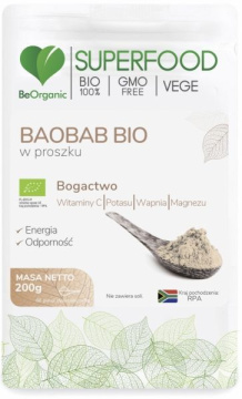 BeOrganic Baobab BIO do koktajli proszek z owoców, 200g