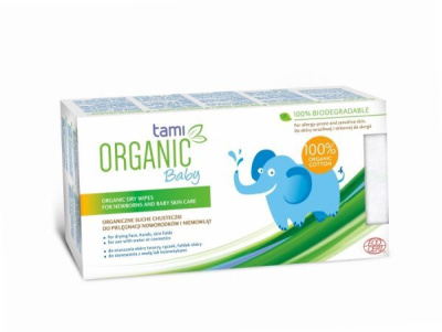 Tami Organic Baby suche chusteczki organiczne do pielęgnacji noworodków i niemowląt, 30 sztuk