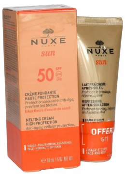 Nuxe Sun promocyjny zestaw - zachwycający krem do opalania twarzy spf-50 50 ml + orzeźwiający balsam po opalaniu do twarzy i ciała 50 ml