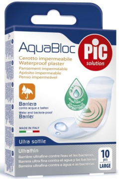 PIC AquaBloc, plaster antybakteryjny wodoodporny duży 25 x72 mm, 10 sztuk