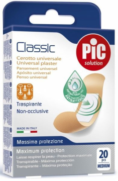 PIC Classic, plaster antybakteryjny średni 19 x 72 mm, 20 sztuk