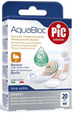 PIC AquaBloc, plaster antybakteryjny mix wodoodporny, 20 sztuk