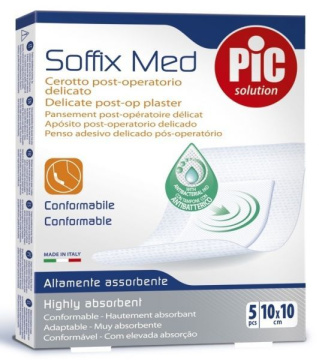 PIC SoffixMed, pooperacyjny plaster antybakteryjny 10 x 10 cm, 5 szt, delikatny