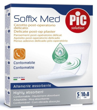 PIC SoffixMed, pooperacyjny plaster antybakteryjny 10 x 8 cm, 5 szt, delikatny