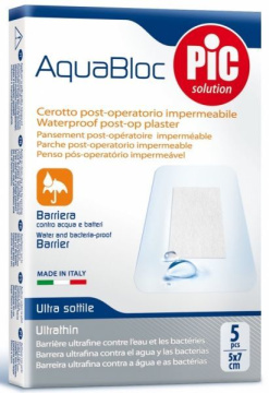 PIC AquaBloc, pooperacyjny plaster antybakteryjny 5 x 7 cm, 5 sztuk, sterylny wodoodporny