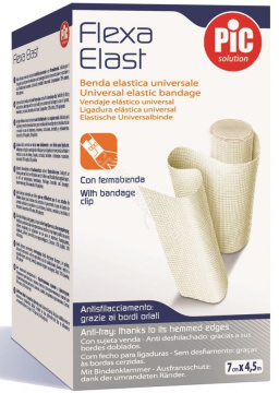 PIC FlexaElast bandaż elastyczny o średnim ucisku 7 cm x 4,5 m ze spinką biały, 1 sztuka